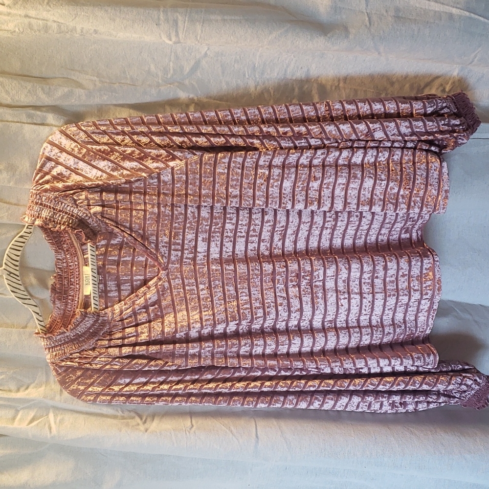 Striped Velvet V-Neck Top ~ Mauve